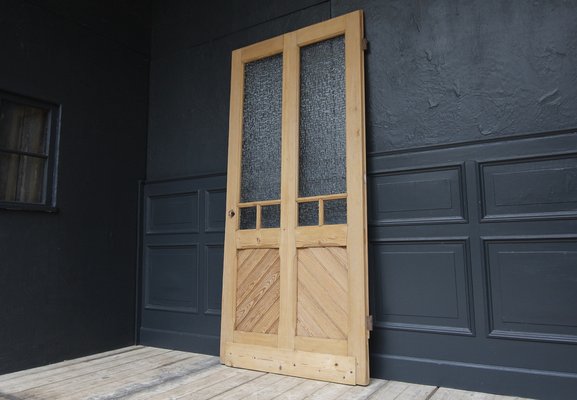 Antique Pine Door with Glass, 1890s-TAT-1767909