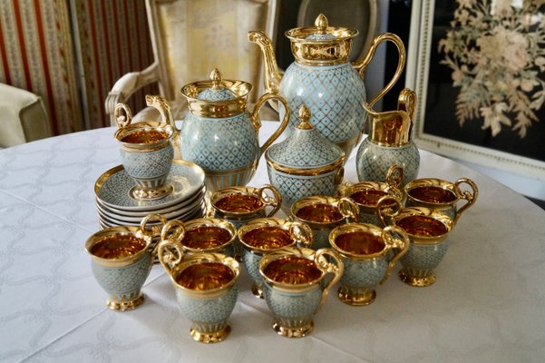 Antique Queen Marie Antoinette Coffee and Tea Service from Rue Thiroux Paris Porcelain, France, 1825, Set of 16-DVX-2025949