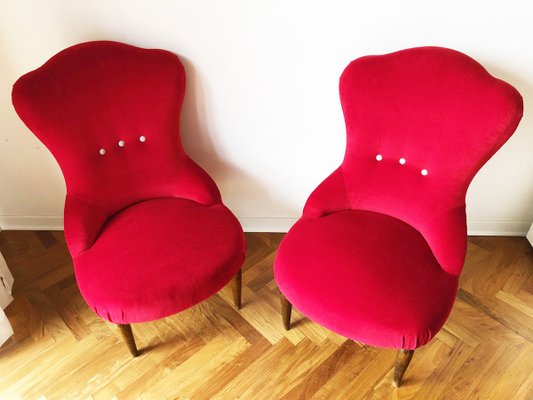 Antique Red Velvet Lounge Chairs, 1900s, Set of 2-OLY-1254287