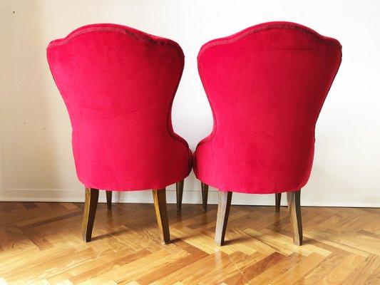 Antique Red Velvet Lounge Chairs, 1900s, Set of 2-OLY-1254287