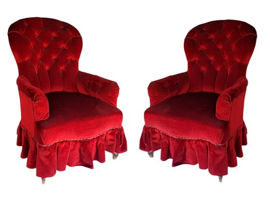 Antique Red Velvet One Seater Sofa-TCS-1241051