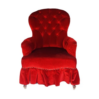 Antique Red Velvet One Seater Sofa-TCS-1241051