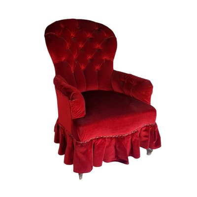 Antique Red Velvet One Seater Sofa-TCS-1241051