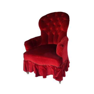 Antique Red Velvet One Seater Sofa-TCS-1241051