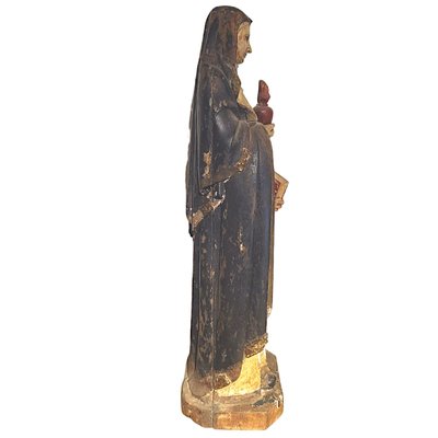 Antique Religious Carved Statue of Virgin with Sacred Heart and Book, Spain, 19th Century-TCS-1816431