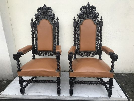 Antique Renaissance 19th Century Throne Chairs, Set of 2-WQQ-1160548