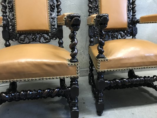 Antique Renaissance 19th Century Throne Chairs, Set of 2-WQQ-1160548