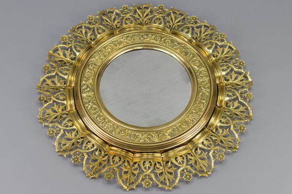 Antique Round Bronze and Brass Mirror in Sunburst Shape-KEG-989879