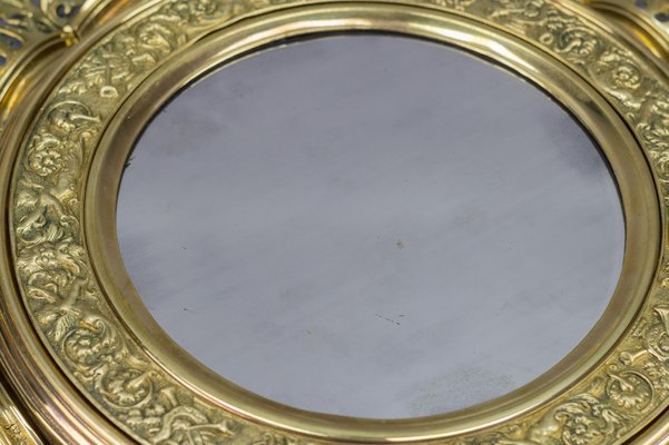 Antique Round Bronze and Brass Mirror in Sunburst Shape-KEG-989879