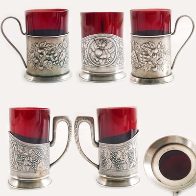 Antique Russian Silver and Glass Tableware Set, Set of 11-NJV-852958