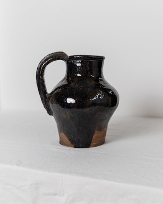 Antique Rustic Terracotta Jug with Black Glaze-HVJ-2041683