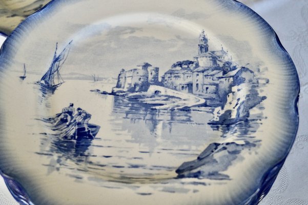 Antique Sarreguemines Pottery Marines Dinner Plates, 1925, Set of 12-DVX-2033920