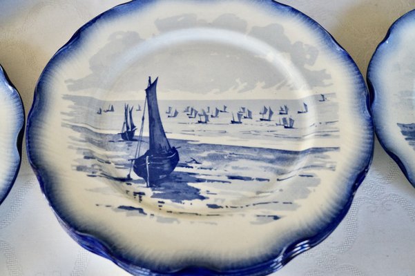 Antique Sarreguemines Pottery Marines Dinner Plates, 1925, Set of 12-DVX-2033920