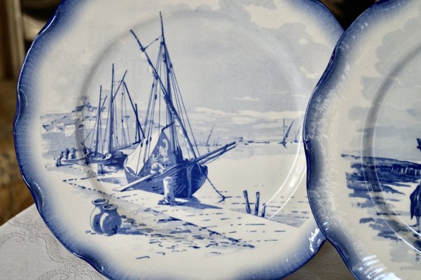 Antique Sarreguemines Pottery Marines Dinner Plates, 1925, Set of 12-DVX-2033920