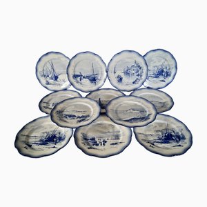 Antique Sarreguemines Pottery Marines Dinner Plates, 1925, Set of 12-DVX-2033920