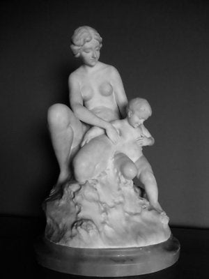 Antique Sculpted Alabaster Group by A Del Perugia-WSV-605411