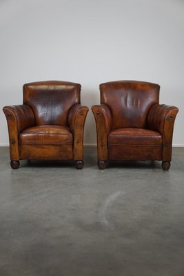 Antique Sheep Leather Armchairs, Set of 2-HPP-1824155