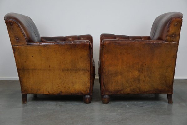 Antique Sheep Leather Armchairs, Set of 2-HPP-1824155