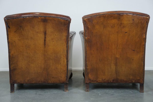 Antique Sheep Leather Armchairs, Set of 2-HPP-1824155