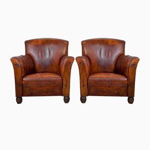 Antique Sheep Leather Armchairs, Set of 2-HPP-1824155