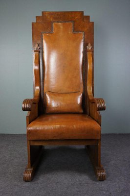 Antique Sheep Leather Throne Chair-HPP-1373315