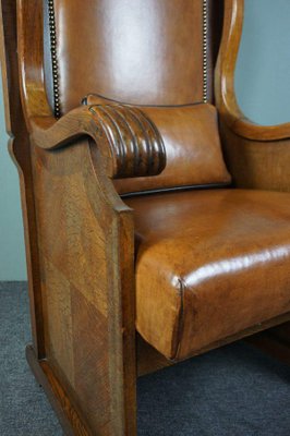 Antique Sheep Leather Throne Chair-HPP-1373315