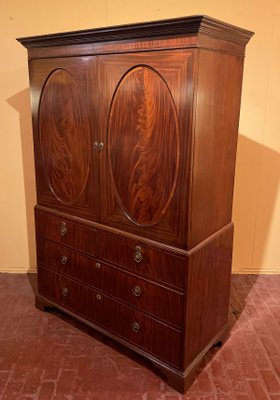 Antique Sheraton Mahogany Linen Press, 18th Century-HPU-860721