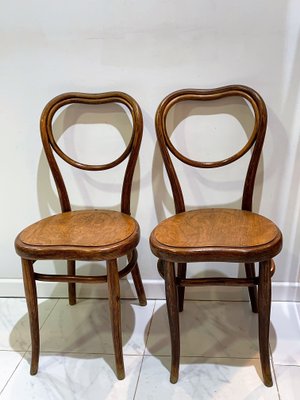 Antique Side Chairs with Embossed Wooden Seat by Michael Thonet for Gebrüder Thonet Vienna GmbH, Set of 2-IKW-786634