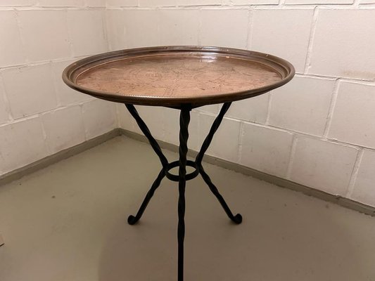 Antique Side Table with Wrought Iron Legs and Copper Table Top-SZM-1768568