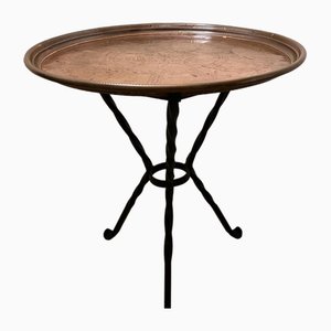 Antique Side Table with Wrought Iron Legs and Copper Table Top-SZM-1768568