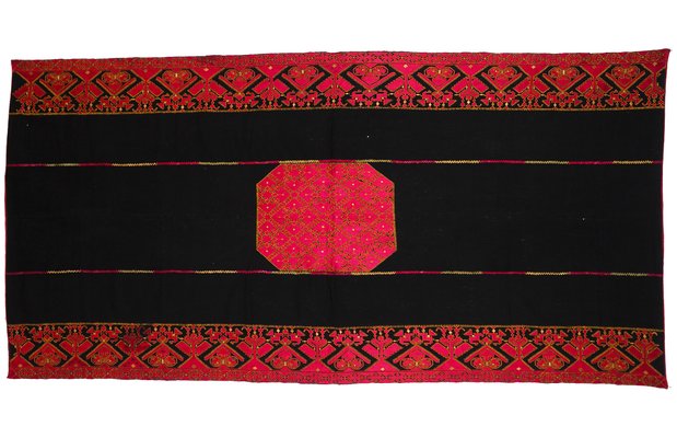 Antique Silk Embroidered Wall Hanging, Swat Valley Pulkari, 1890s-UZN-1435718