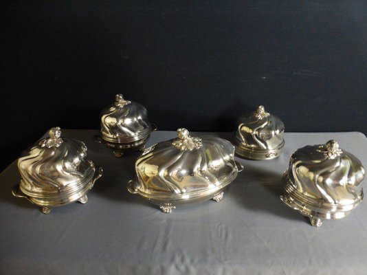 Antique Silver Metal Bells, Set of 5-WSV-667077