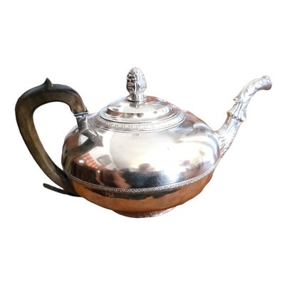 Antique Silver-Plated and Wood Teapot with Cover, 1800s-TCS-1373162