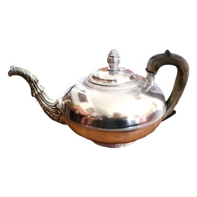 Antique Silver-Plated and Wood Teapot with Cover, 1800s-TCS-1373162