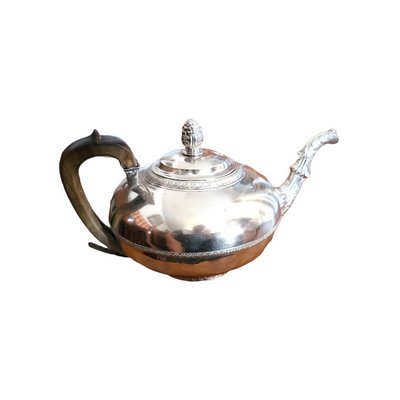 Antique Silver-Plated and Wood Teapot with Cover, 1800s-TCS-1373162