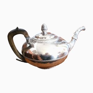 Antique Silver-Plated and Wood Teapot with Cover, 1800s-TCS-1373162