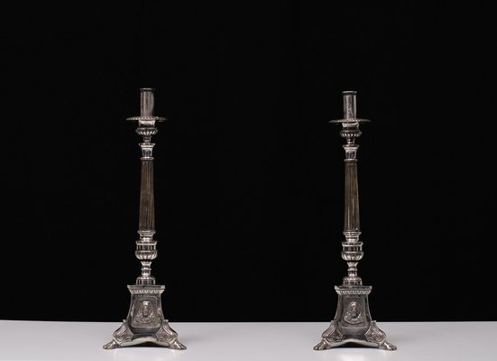 Antique Silver-Plated Church Candleholders, France, 1850s, Set of 2-GCG-1759461