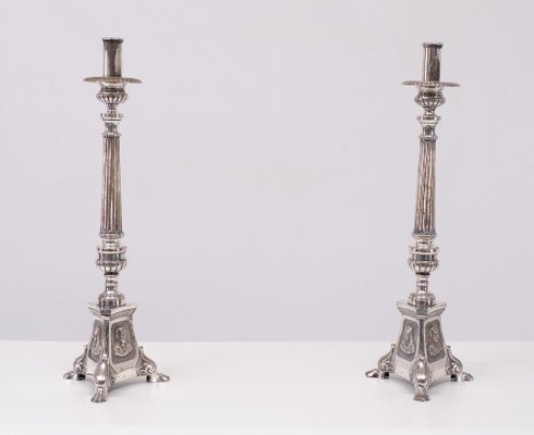 Antique Silver-Plated Church Candleholders, France, 1850s, Set of 2-GCG-1759461