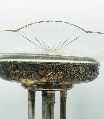 Antique Silver-Plated Metal Centerpiece with Glass Bowl-OZS-1388770