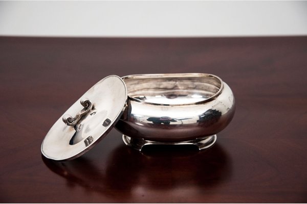 Antique Silver Tray with Sugar Bowl and Milk Jug, Set of 3-BXB-1427503