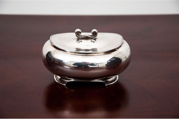 Antique Silver Tray with Sugar Bowl and Milk Jug, Set of 3-BXB-1427503