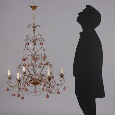 Antique Six-Light Chandelier in Metal and Glass-VMM-2033301