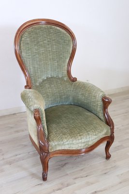 Antique Sold Walnut Armchair with Velvet Seat, 1850s-DCO-1299640