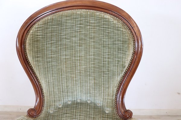 Antique Sold Walnut Armchair with Velvet Seat, 1850s-DCO-1299640