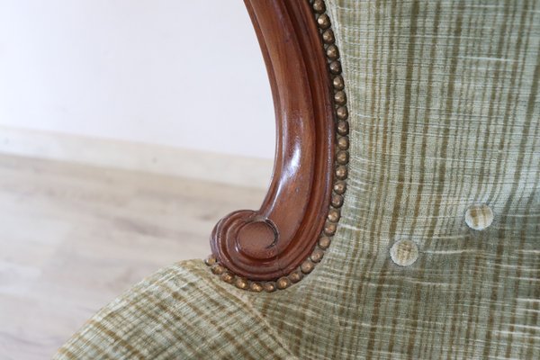 Antique Sold Walnut Armchair with Velvet Seat, 1850s-DCO-1299640