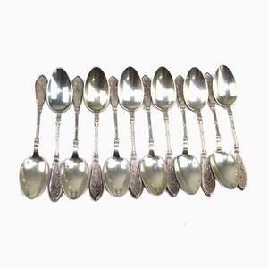 Antique Solid Silver Teaspoons, 1900s, Set of 12-ZWH-584799