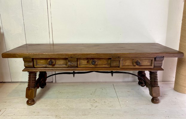 Antique Spanish Coffee Table with Solomonic Legs-WZZ-1255555