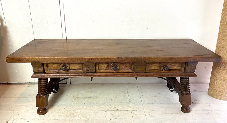 Antique Spanish Coffee Table with Solomonic Legs-WZZ-1255555