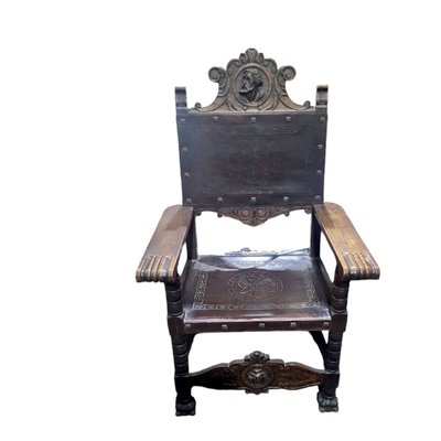 Antique Spanish Colonial Walnut and Leather Armchairs, 19th Century, Set of 2-TCS-2020678