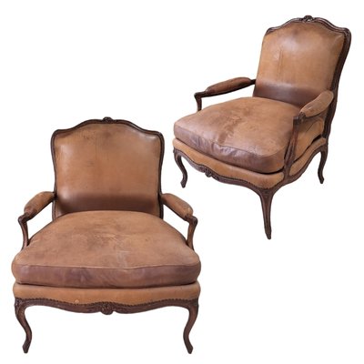 Antique Spanish Leather Upholstered Club Armchairs, Late 19th Century, Set of 2-TCS-1784174